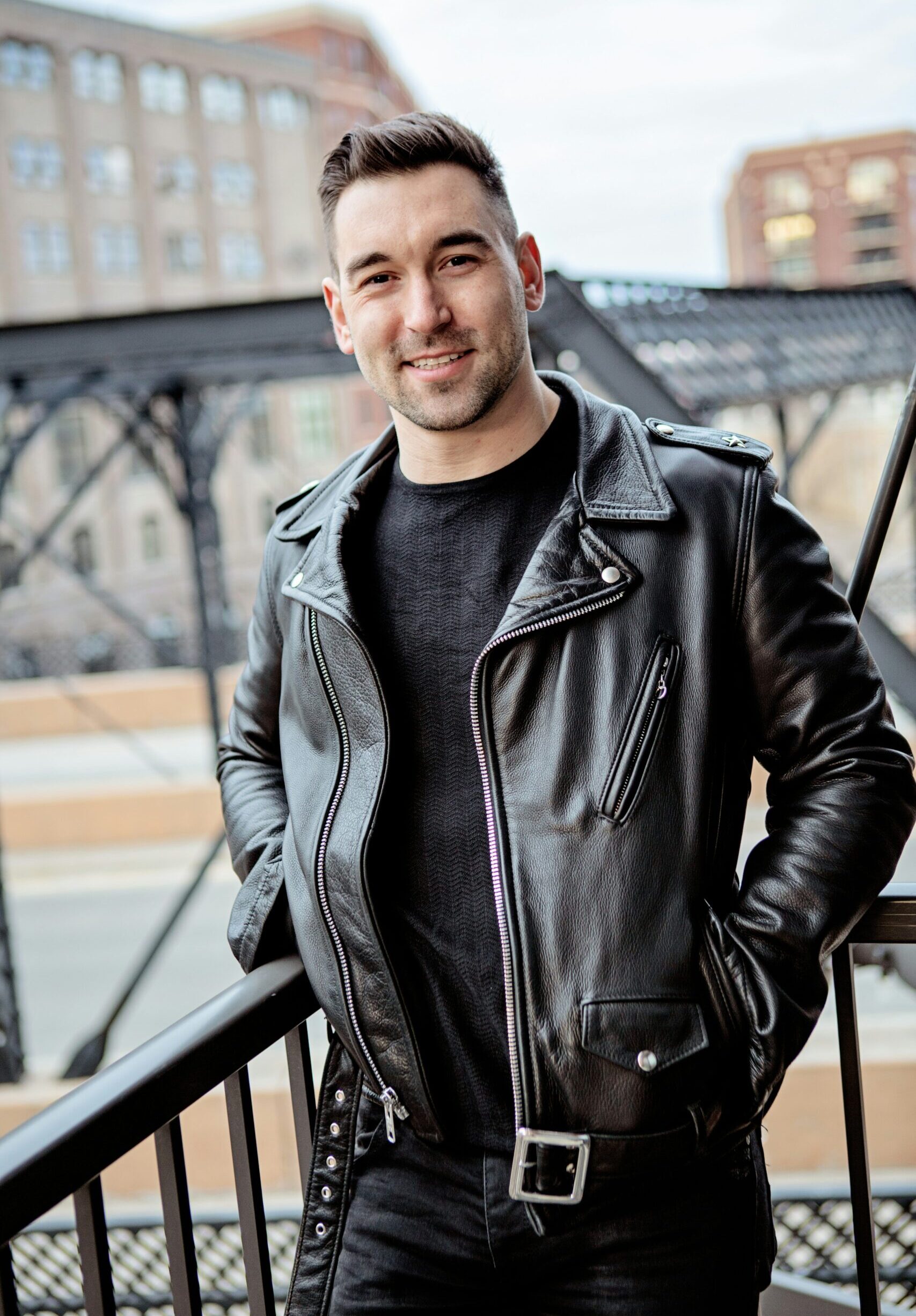 Men Asymmetric Moto Black Jacket